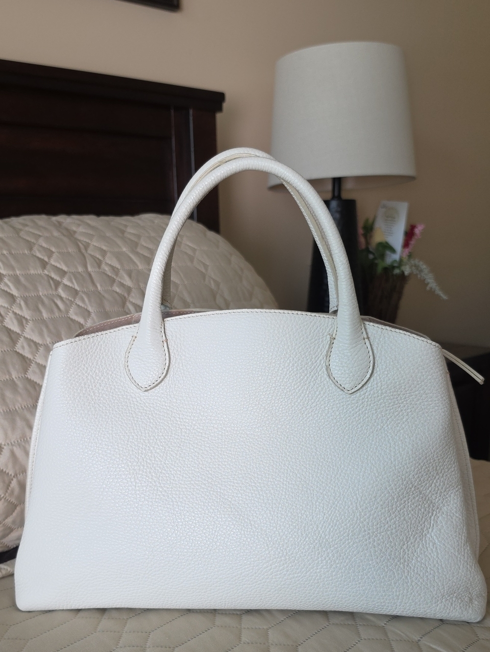 Iacucci White Leather Satchel Handbag